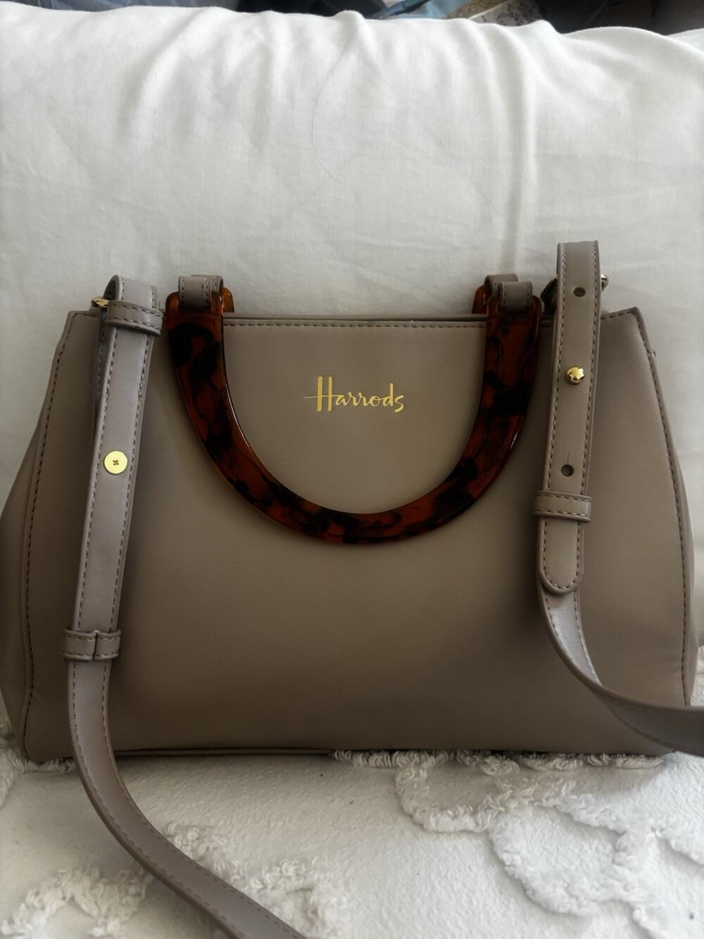 Vintage Harrods Bag With Crossbody Strap And Tortoise Shell Handles. Very Clean!